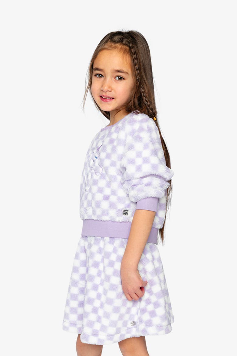 Checkered Embroidered Faux Fur Top, Alternate, color, Lilac and White Tiles