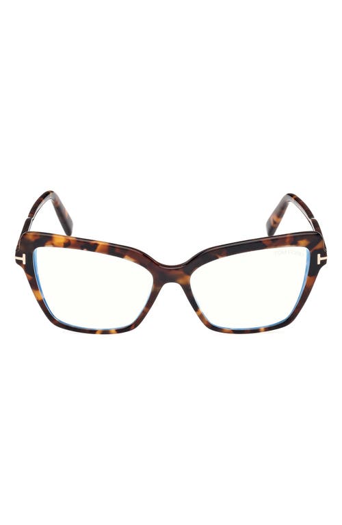 Shop Tom Ford 55mm Cat Eye Blue Light Blocking Optical Glasses In Vintage Havana Eco Black