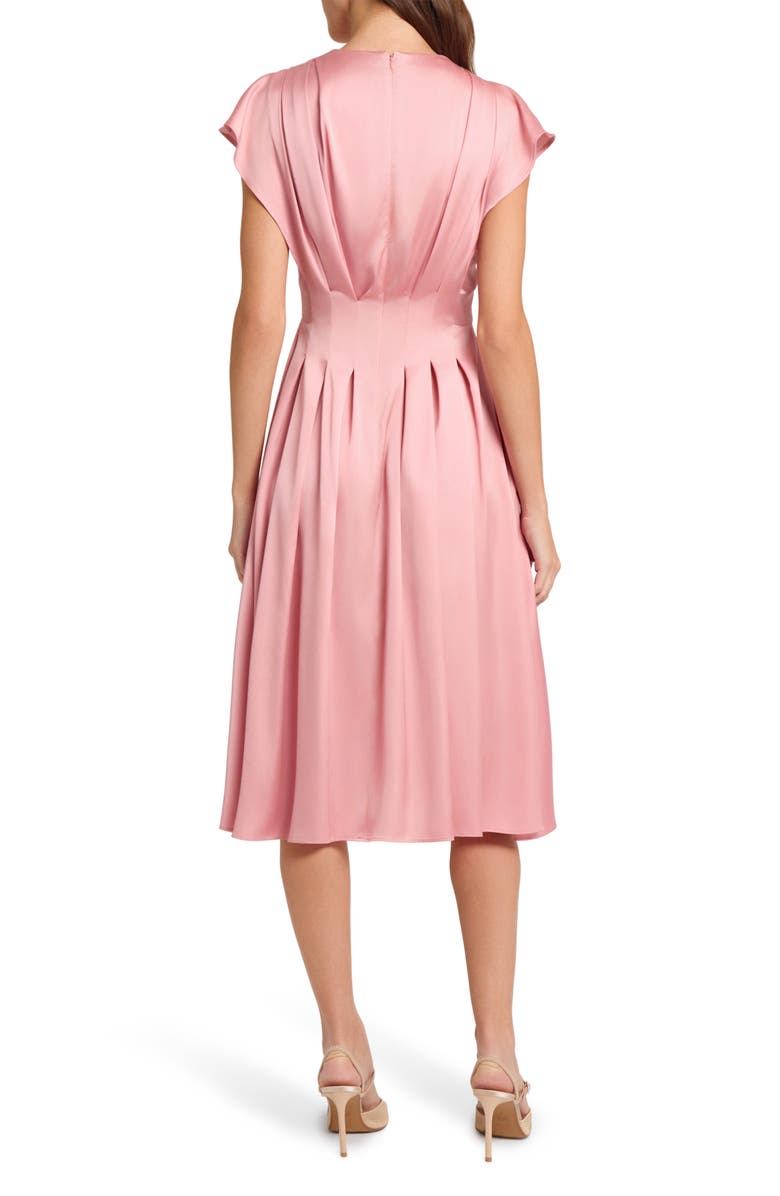 Misook Pleated Charmeuse Fit & Flare Dress, Alternate, color, Light Honey Suckle