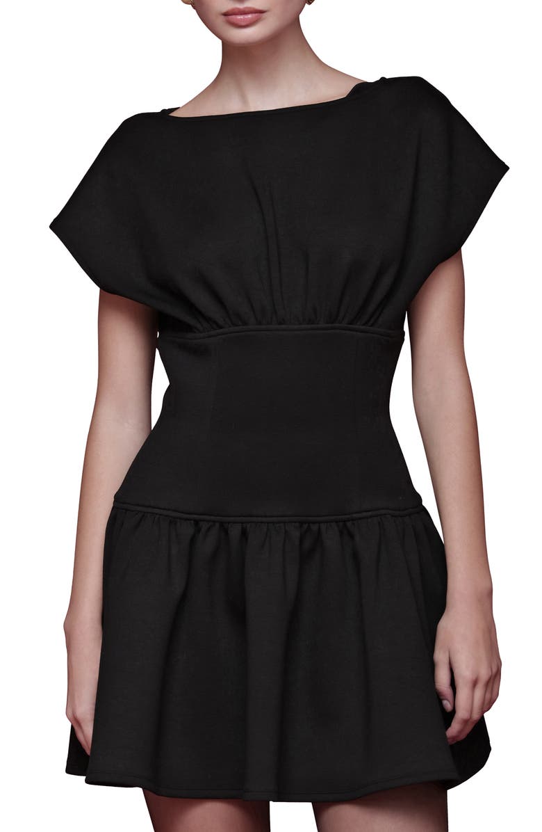 Avec Les Filles Bateau Neck Stretch Minidress, Alternate, color, Black