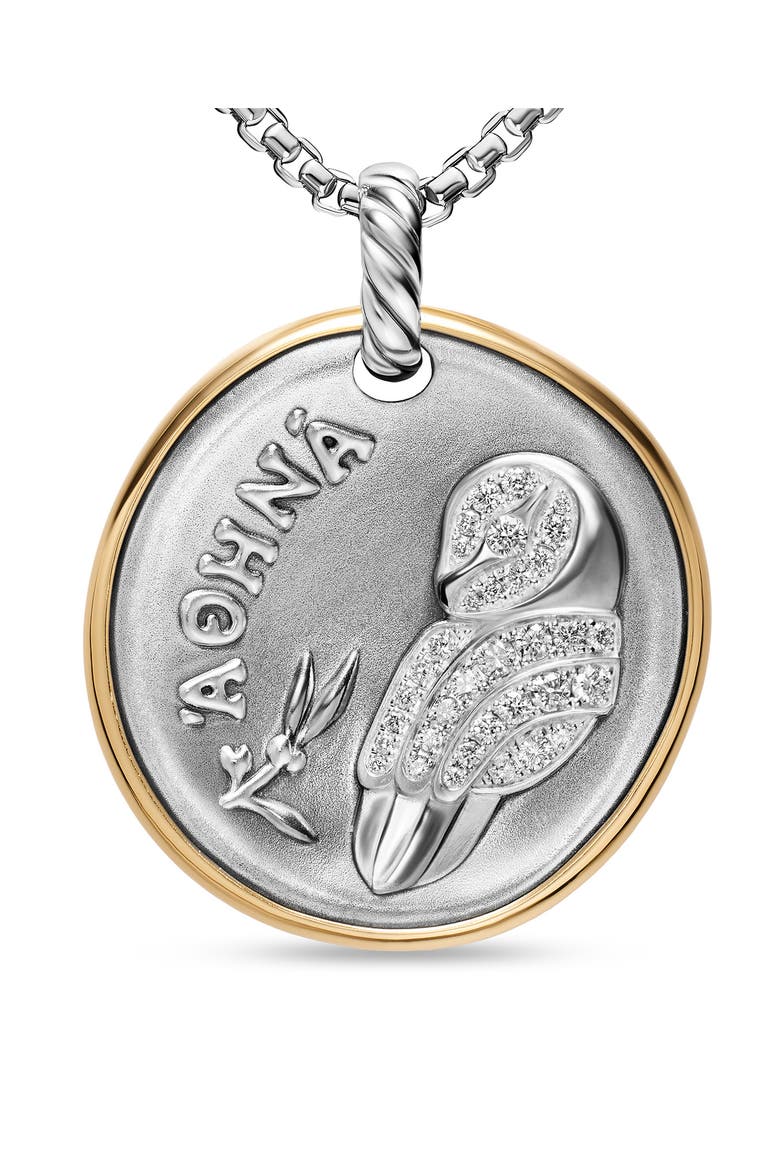 Medallion Amulet Sterling Silver with 14K Yellow Gold and Diamonds, 29.5mm, Alternate, color, SILVER PAVE ATHENA