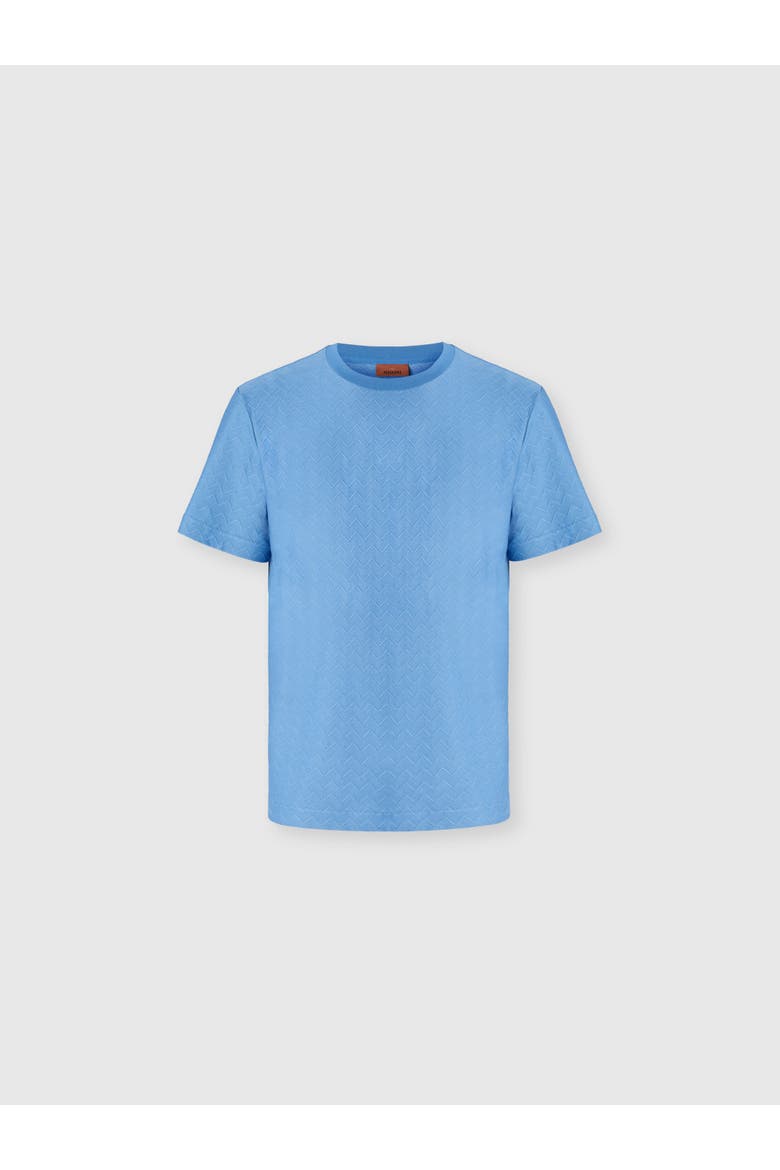 Crew-neck Cotton Jacquard T-shirt With Tone-on-tone Zigzag Design, Main, color, Light Blue