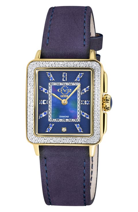 Padova Gemstone & Diamond Leather Strap Watch, 27 mm x 30 mm