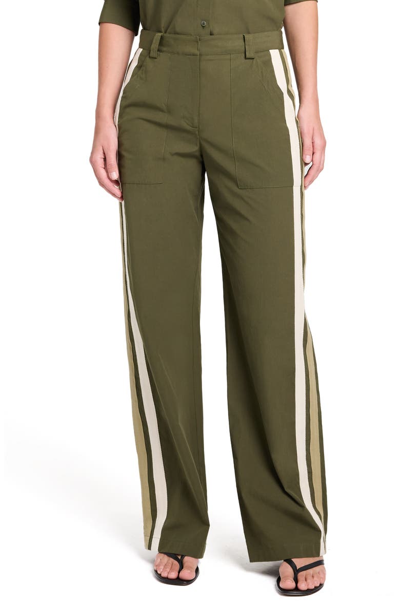 Isabelle Side Stripe Cotton Pants, Main, color, MILITARY