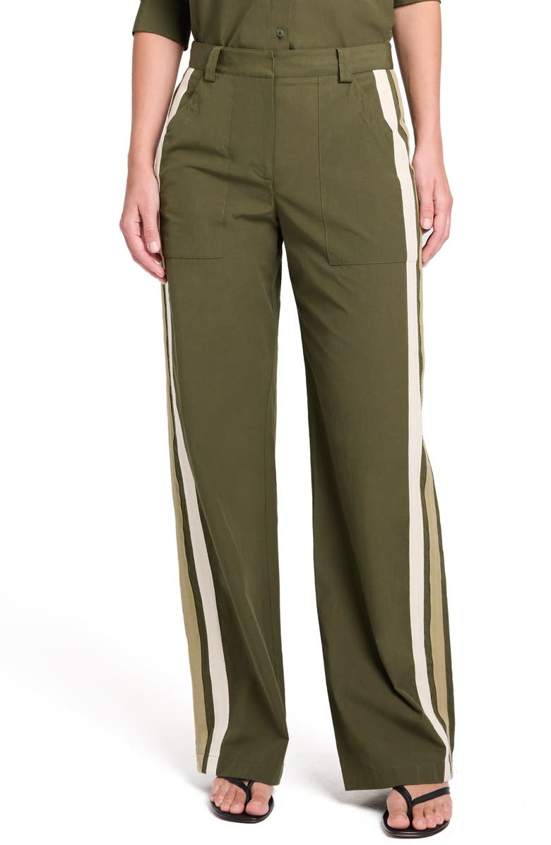 TWP Isabelle Side Stripe Cotton Pants, Main, color, Military