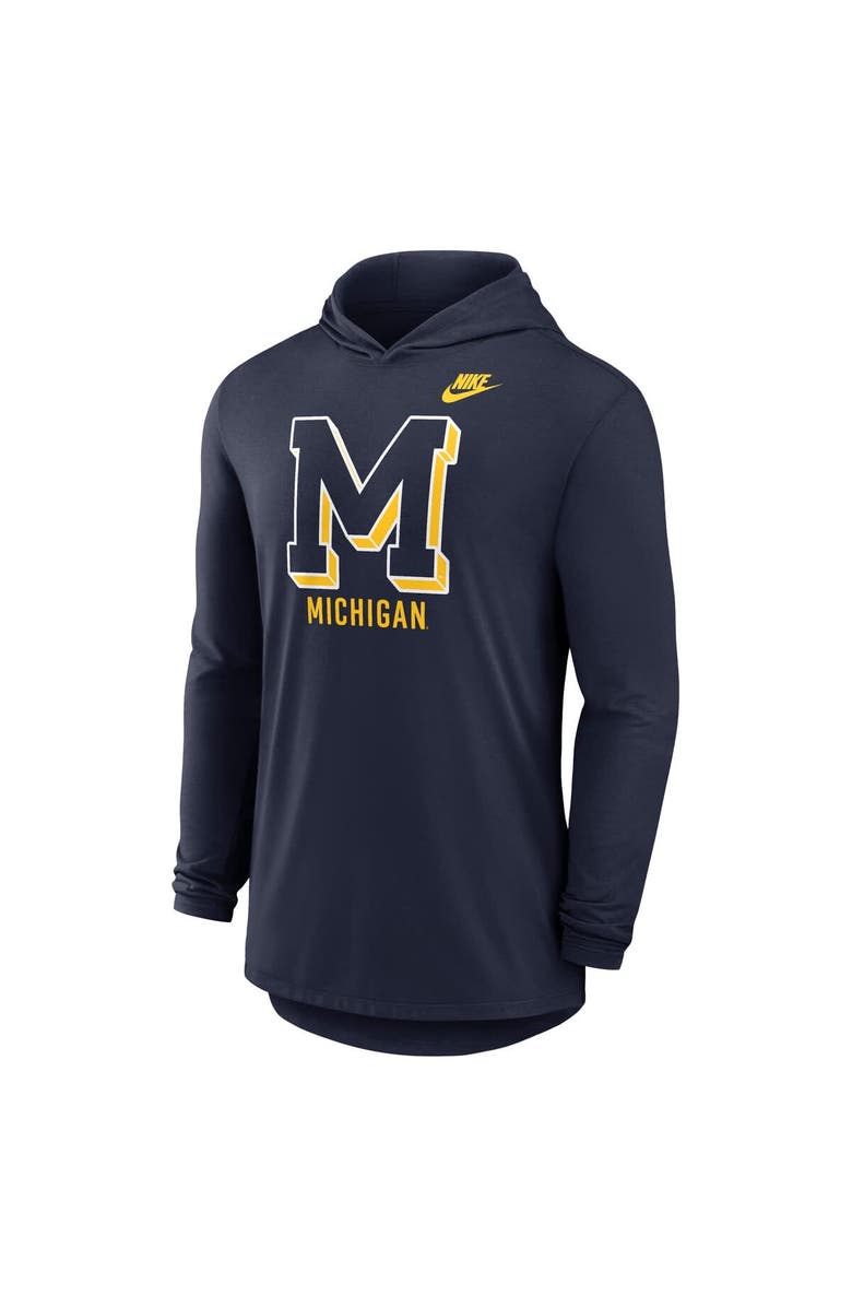Nike Men's Nike Navy Michigan Wolverines Legacy Tri-Blend Dri-FIT Long Sleeve Hoodie T-Shirt, Alternate, color, Navy