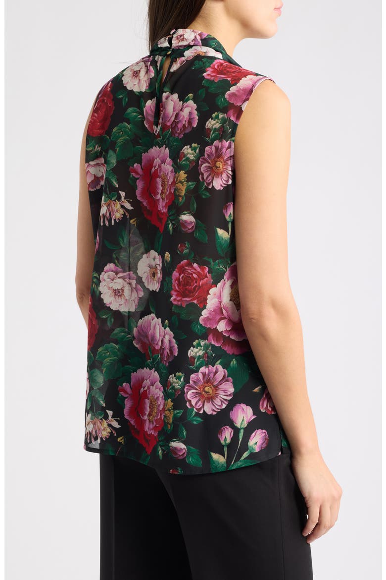 Floral Tie Neck Chiffon Top, Alternate, color, BLACK MULT