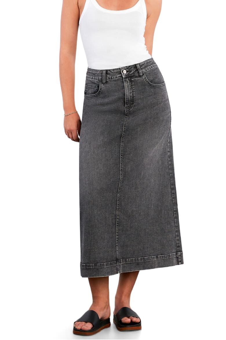 Upper East Side Denim Maxi Skirt, Alternate, color, ALMOST BLACK
