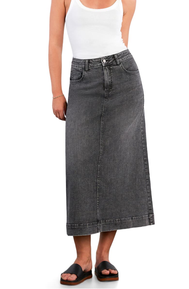 HINT OF BLU Upper East Side Denim Maxi Skirt, Alternate, color, Almost Black