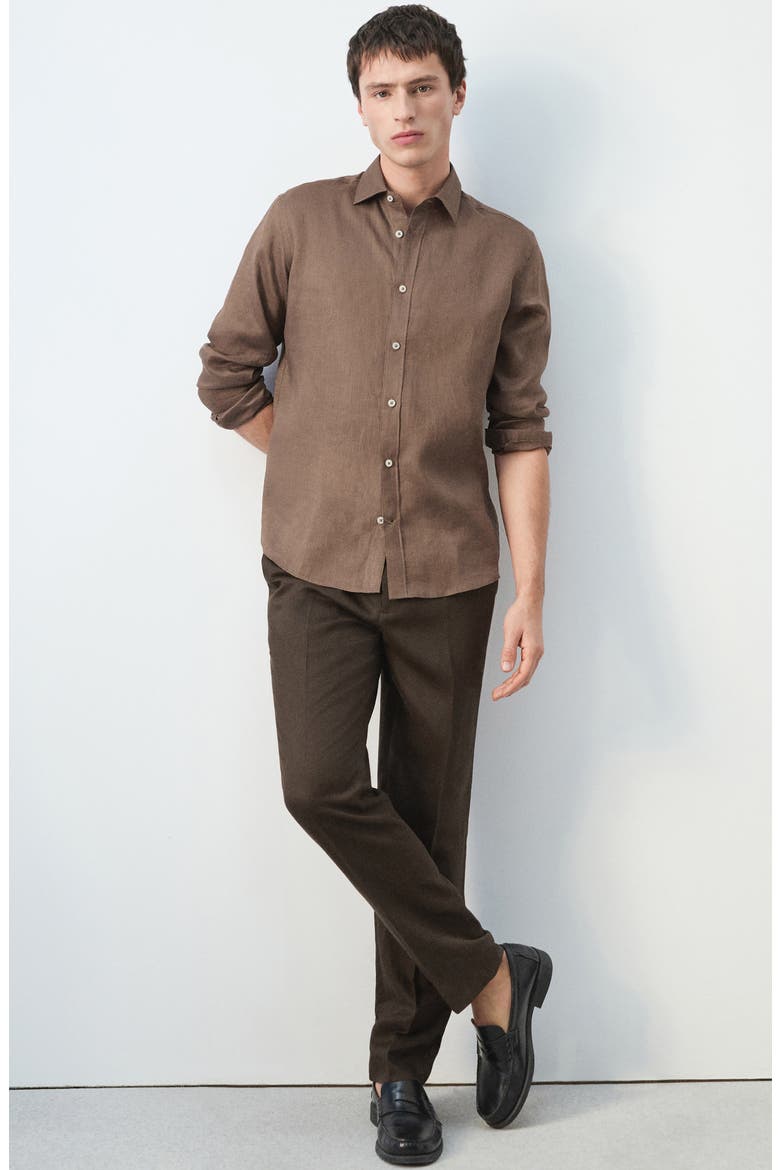 x Casper Ruud Regular Fit Linen Button-Up Shirt, Alternate, color, CHOCOLATE