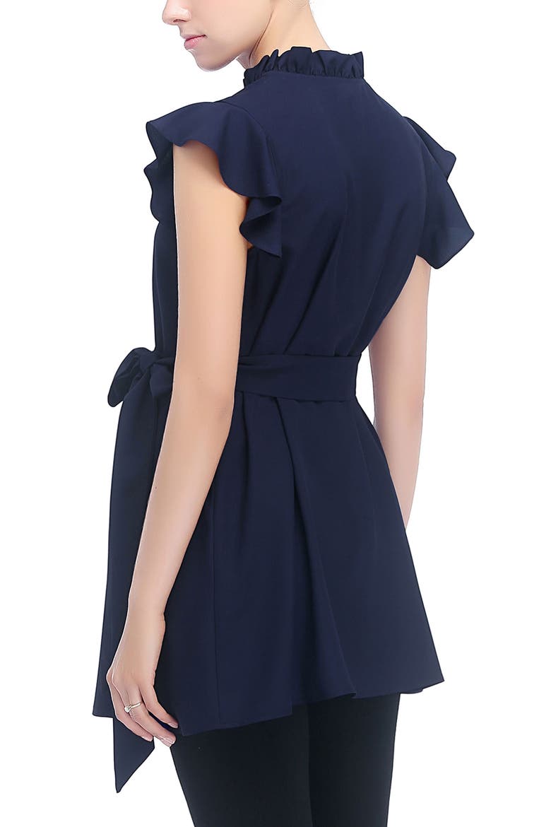 Karlena Flutter Sleeve Belted Maternity Top, Alternate, color, Navy