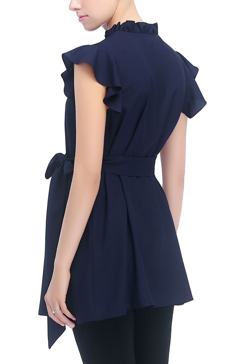 Kimi & Kai Karlena Flutter Sleeve Belted Maternity Top, Alternate, color, Navy
