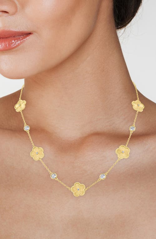 Cz By Kenneth Jay Lane Crystal & Clover Station Necklace In Gold