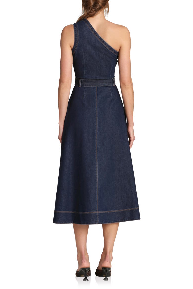 One-Shoulder Denim Midi Dress, Alternate, color, ROYAL RINSE