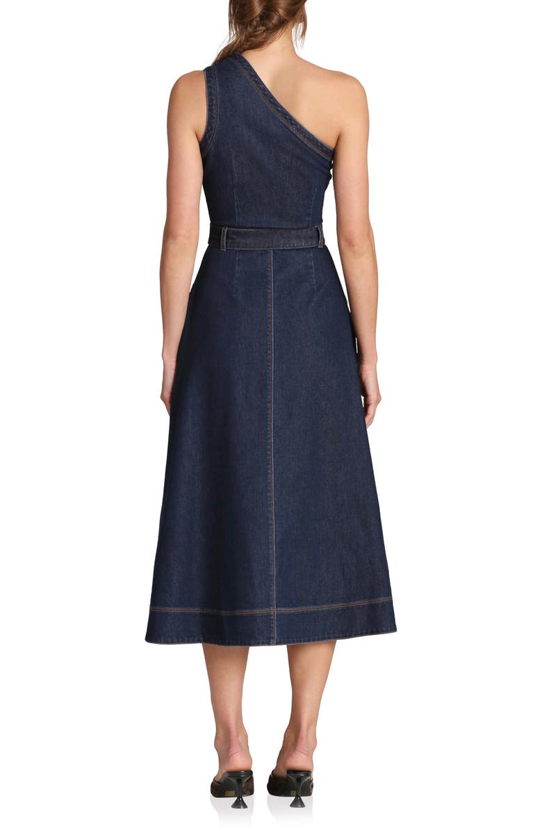Avec Les Filles One-Shoulder Denim Midi Dress, Alternate, color, Royal Rinse