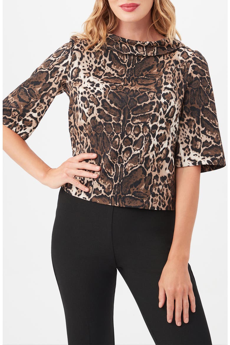 Kaillee Leopard Print Jacquard Top, Main, color, BROWN LEOPARD PRINT