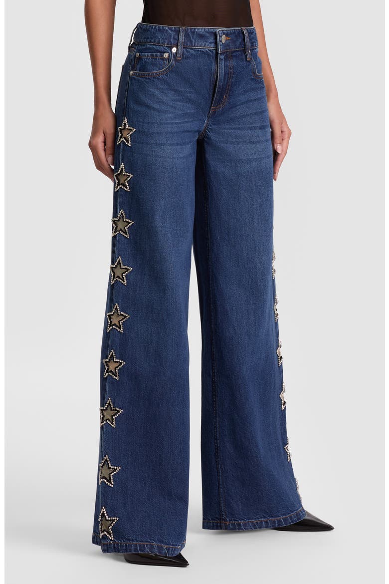 Amazing Embellished Star Cutout Wide Leg Jeans, Main, color, DARK RINSE