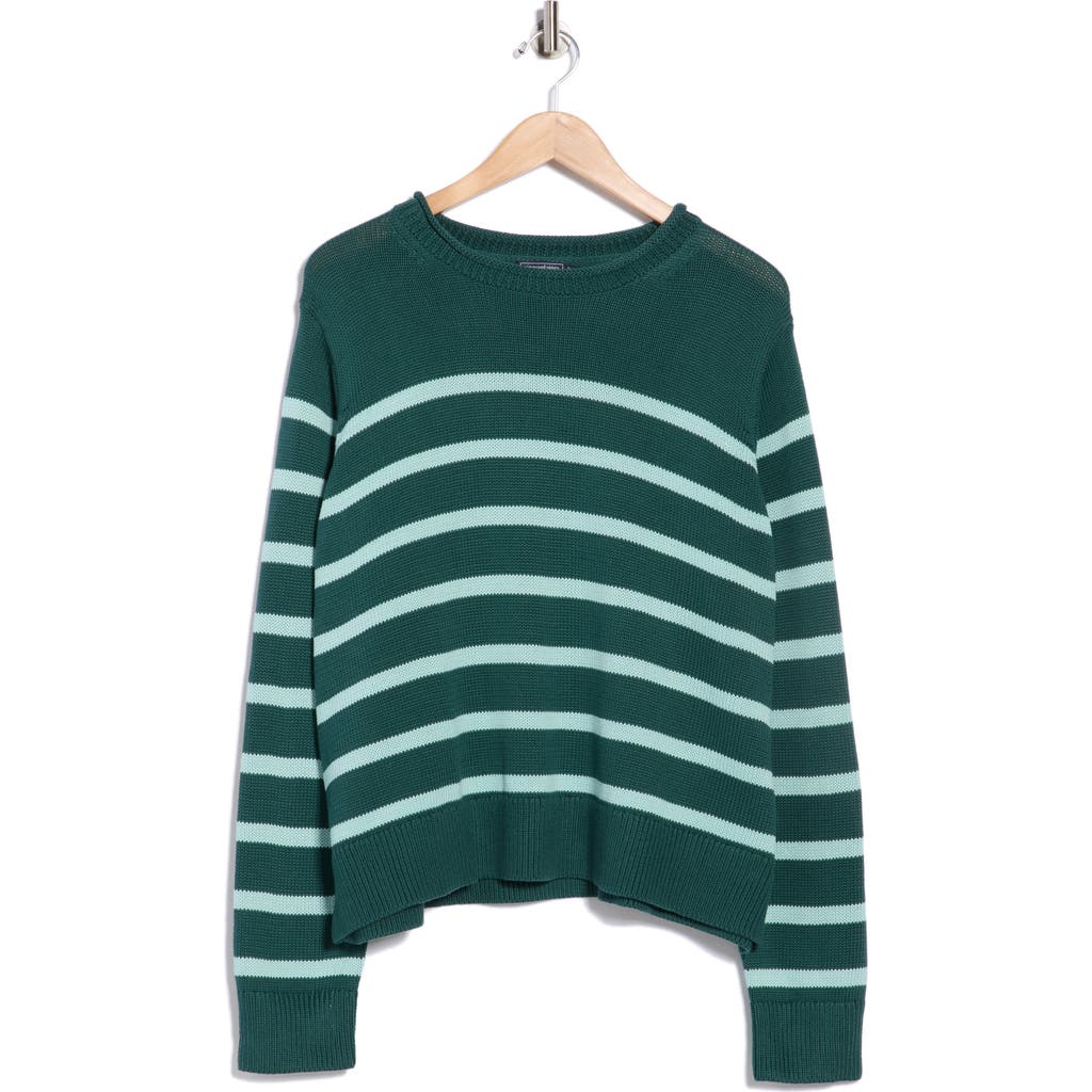 Vineyard Vines Stripe Roll Neck Cotton Sweater In Green