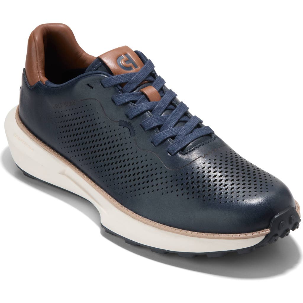 Cole Haan Grandpro Ashland Laser Perforated Sneaker In Navy Blazer/ivory
