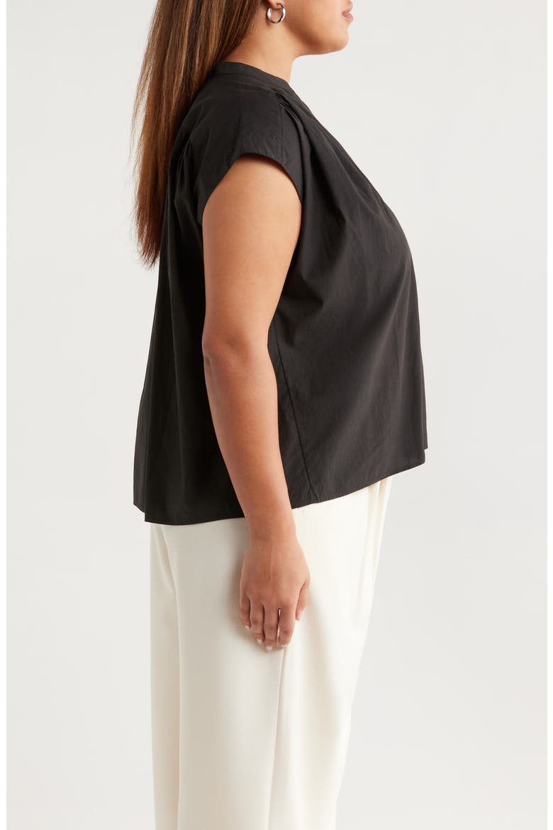 Shirred Cap Sleeve Top, Alternate, color, BLACK