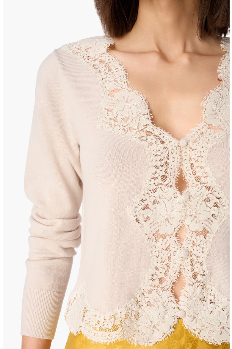 Sanders Lace Trim Cardigan, Alternate, color, OAT
