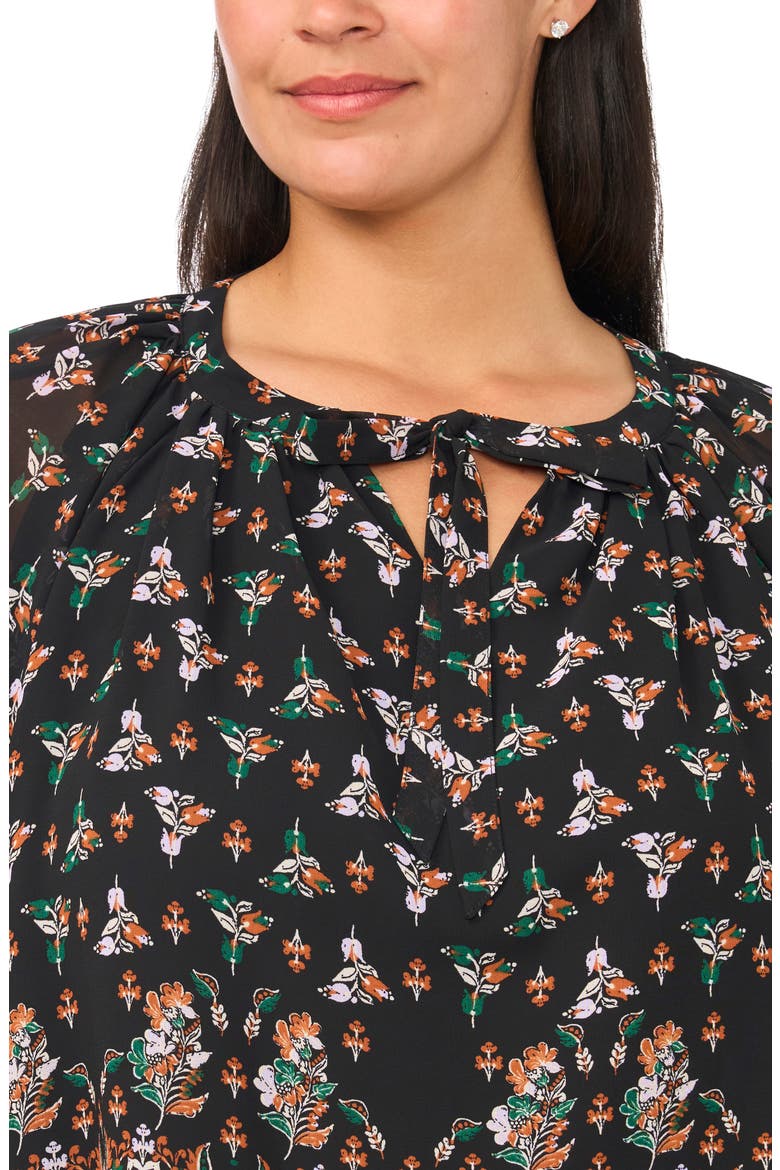 Tie Neck Puffed Raglan Sleeve Top, Alternate, color, ALPINE GREEN