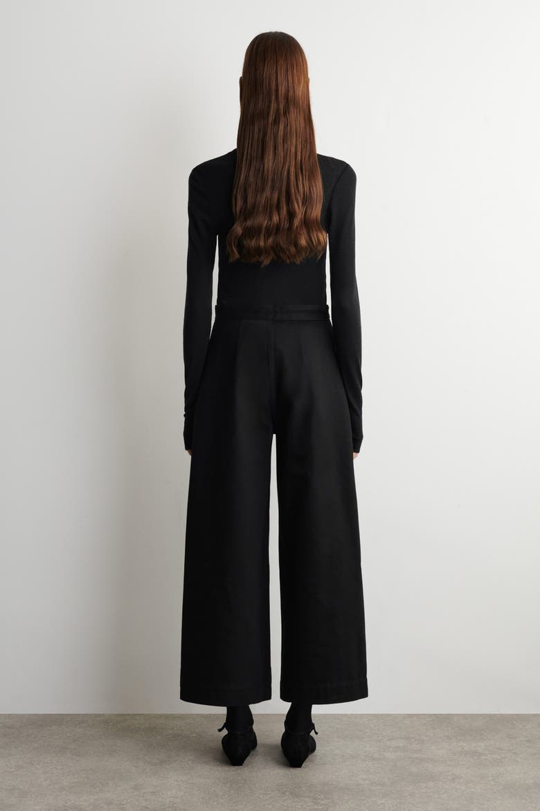 Cropped Wide-Leg Denim Pants, Alternate, color, BLACK