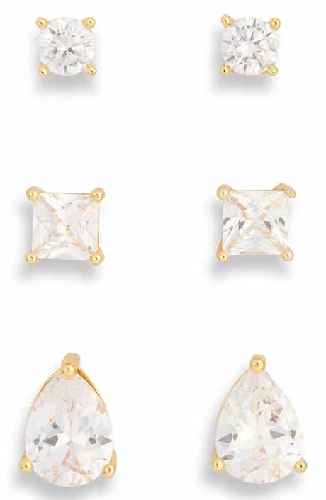 Set of 3 Mixed Cut Cubic Zirconia Stud Earrings
