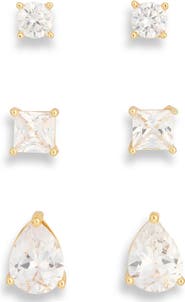 NORDSTROM RACK Set of 3 Mixed Cut Cubic Zirconia Stud Earrings