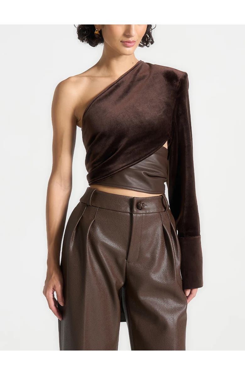Manière De Voir Coralie One Sleeve Velour Wrap Top, Alternate, color, Brown