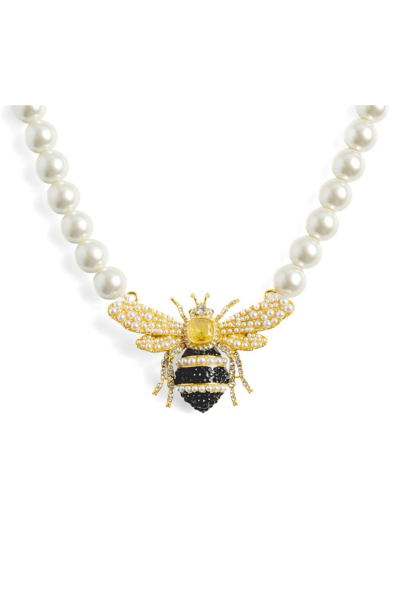 Bill Skinner Studio Bejewelled Pearl Bee Necklace, Main, color, Bee