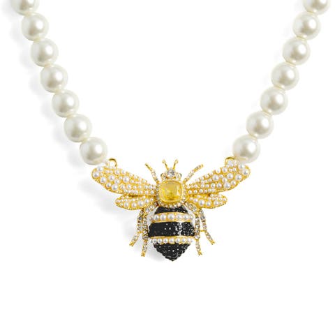 Bejewelled Pearl Bee Necklace