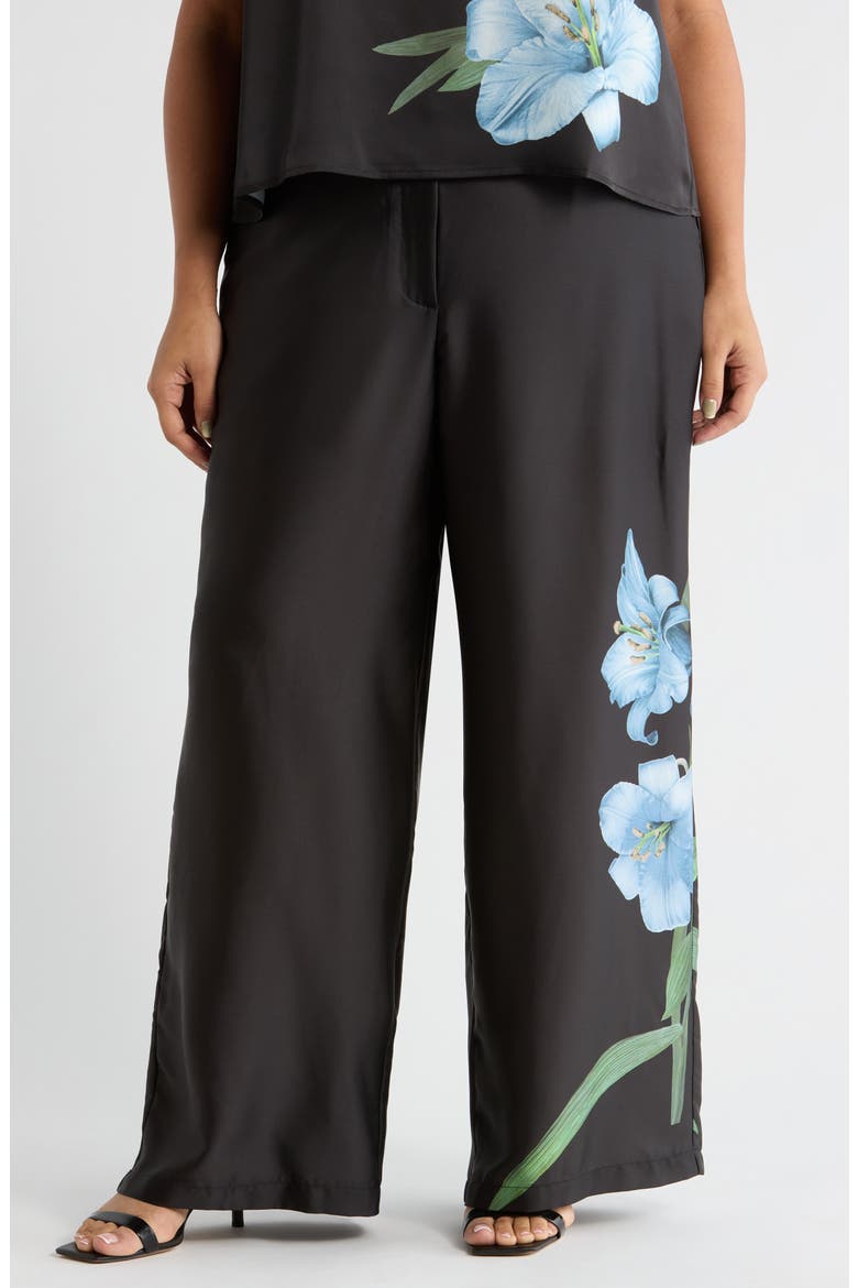 Floral Wide Leg Pull-On Pants, Main, color, SKY
