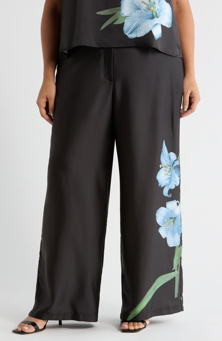 Vince Camuto Floral Wide Leg Pull-On Pants, Main, color, Sky