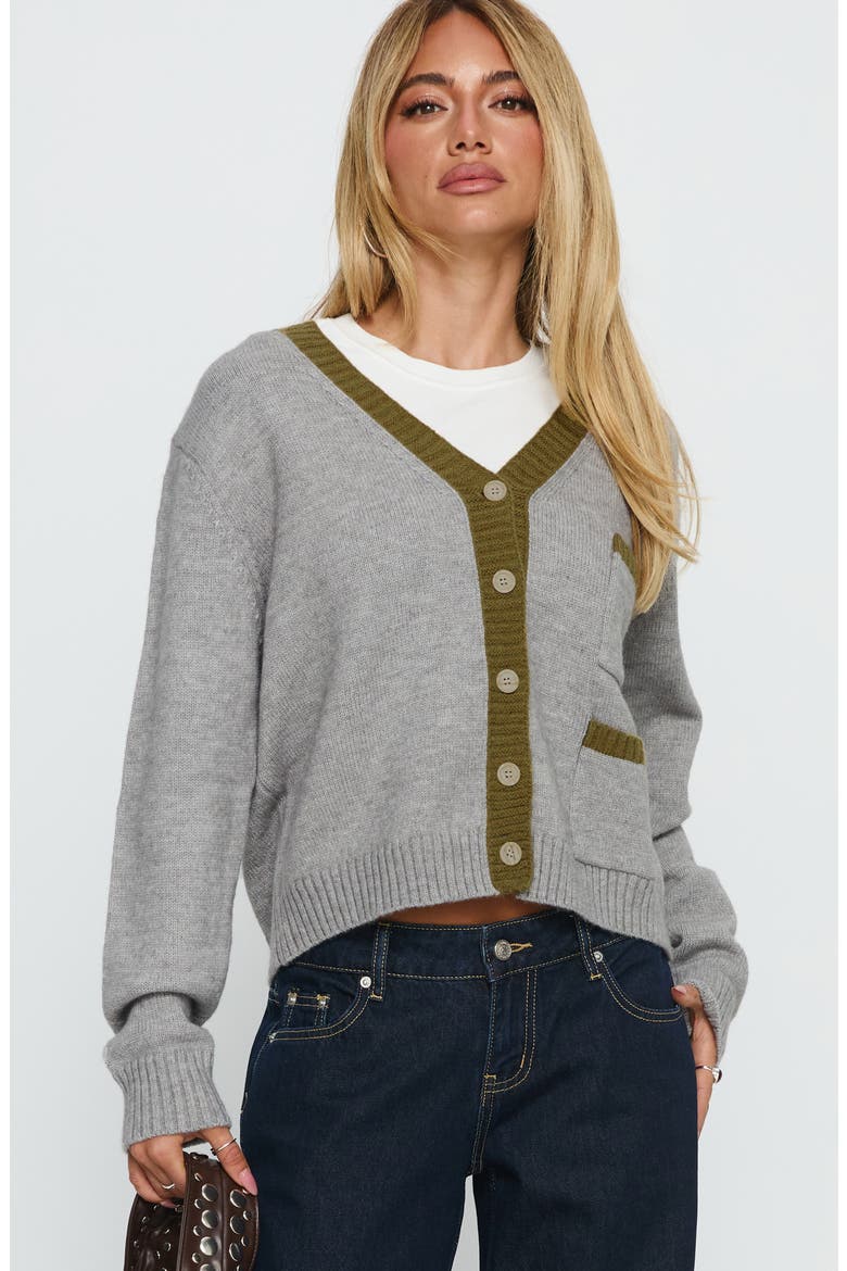 Atira Contrast Knit Cardigan, Alternate, color, GREY