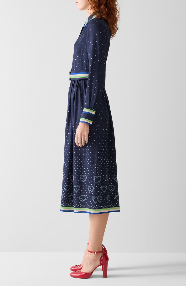 LK Bennett Kate Heart Print Long Sleeve Belted Midi Shirtdress, Alternate, color, Navy Multi