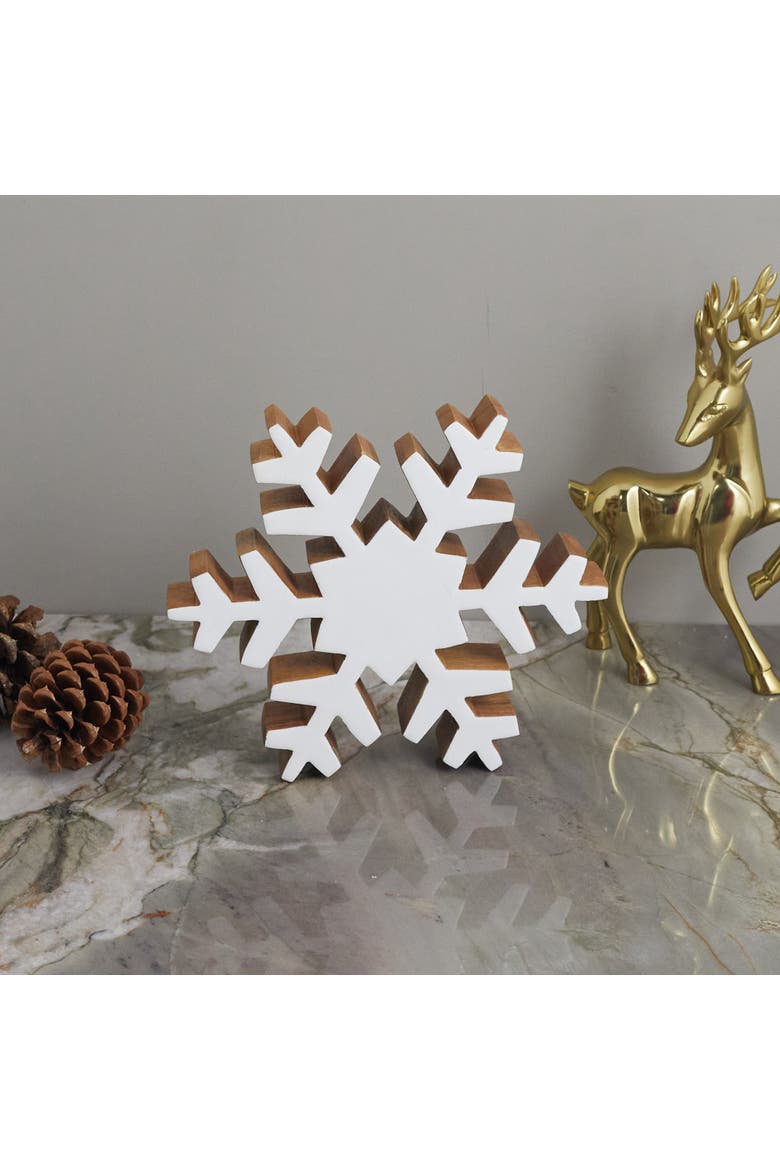 Mango Wood & Enamel Snowflake, Alternate, color, White