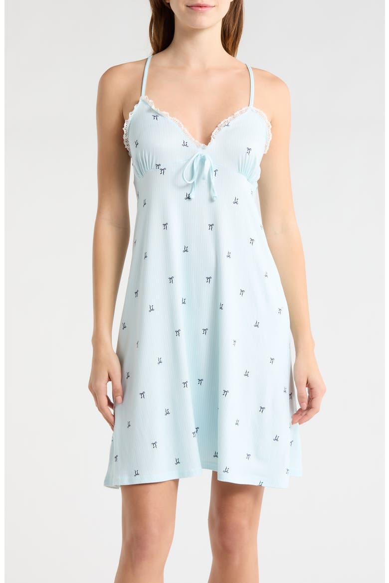 Eyelet Trim Chemise, Main, color, BLUE BOW