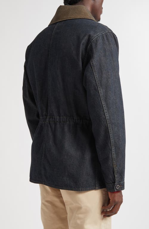 Double Rl Shawl Collar Cotton & Linen Blend Denim Jacket In Blue
