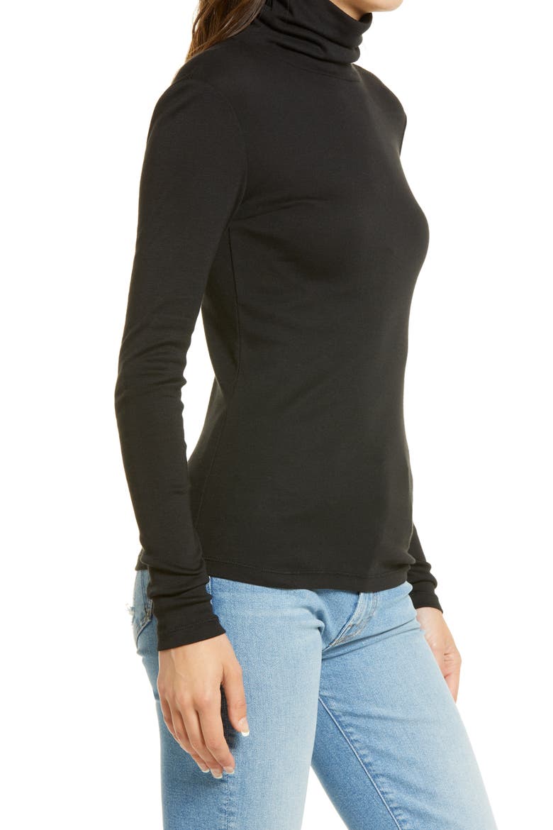 Cotton Blend Turtleneck, Alternate, color, BLACK