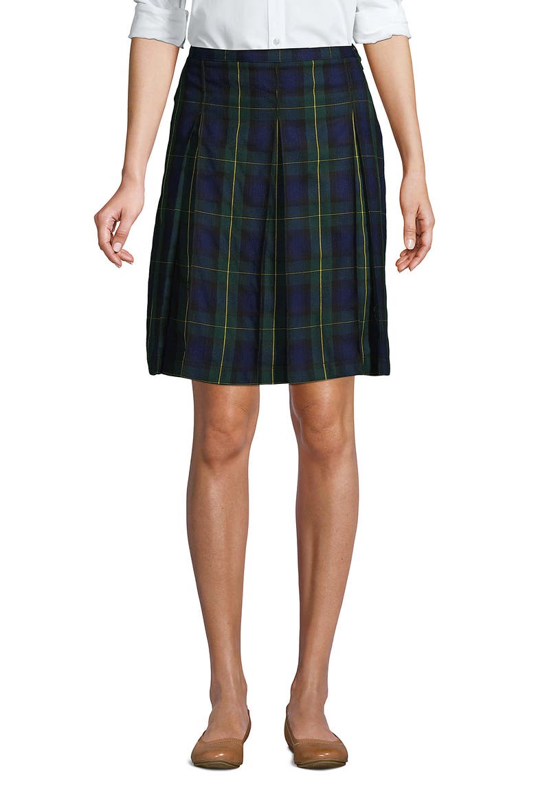 School Uniform Young  Plaid Box Pleat Skirt Top of the Knee, Main, color, Plaid Hunter/Classic Navy