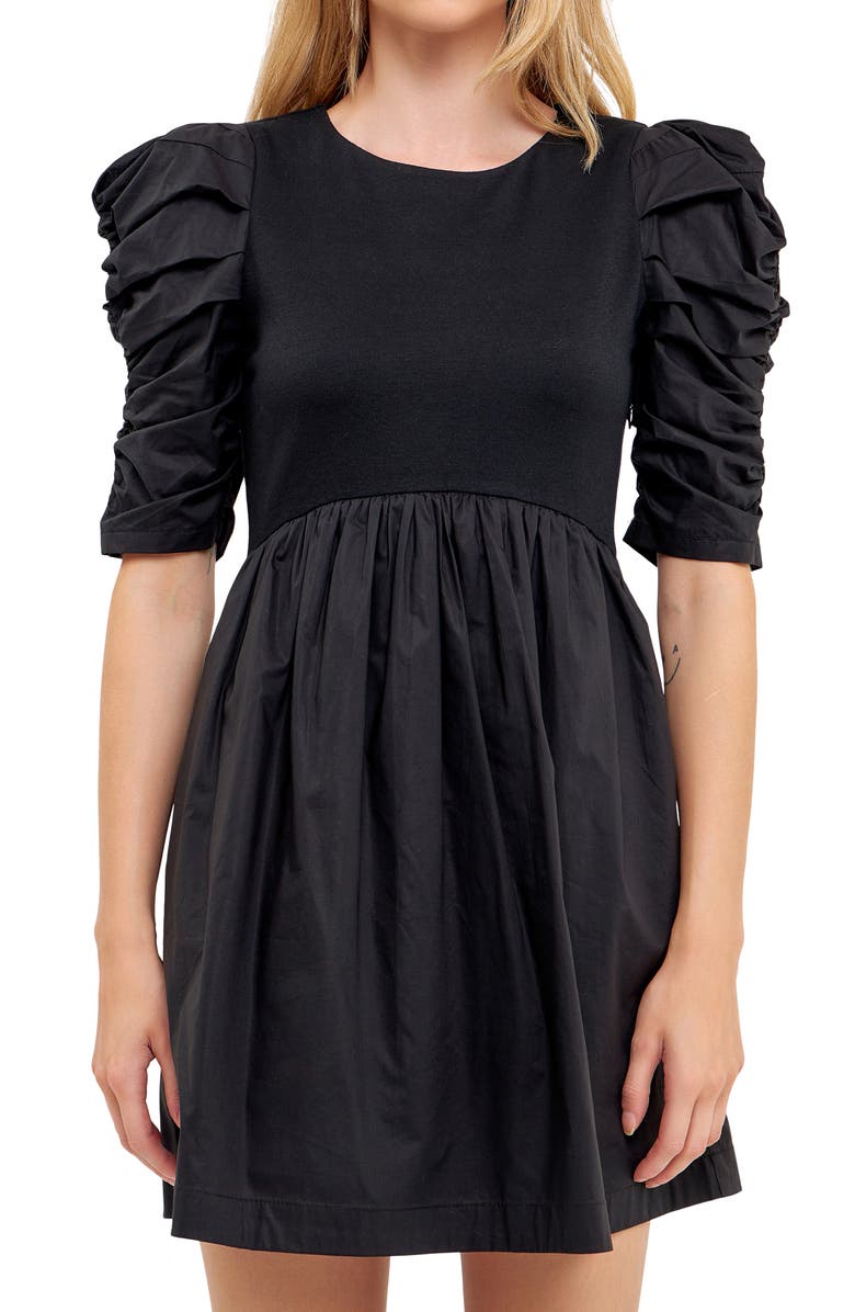English Factory Ruched Puff Sleeve Cotton Dress, Alternate, color,