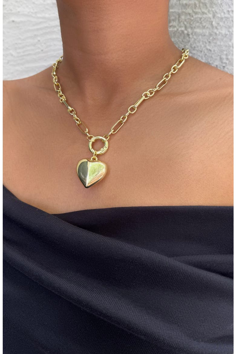 Puffy Heart Pendant Necklace, Alternate, color, GOLD