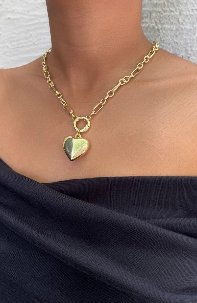 Adornia Puffy Heart Pendant Necklace, Alternate, color, Gold