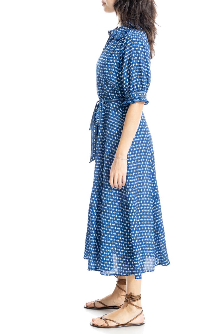 Puff Sleeve Chiffon Midi Shirtdress, Alternate, color, BLUE/ CREAM CIRCULAR DAISY