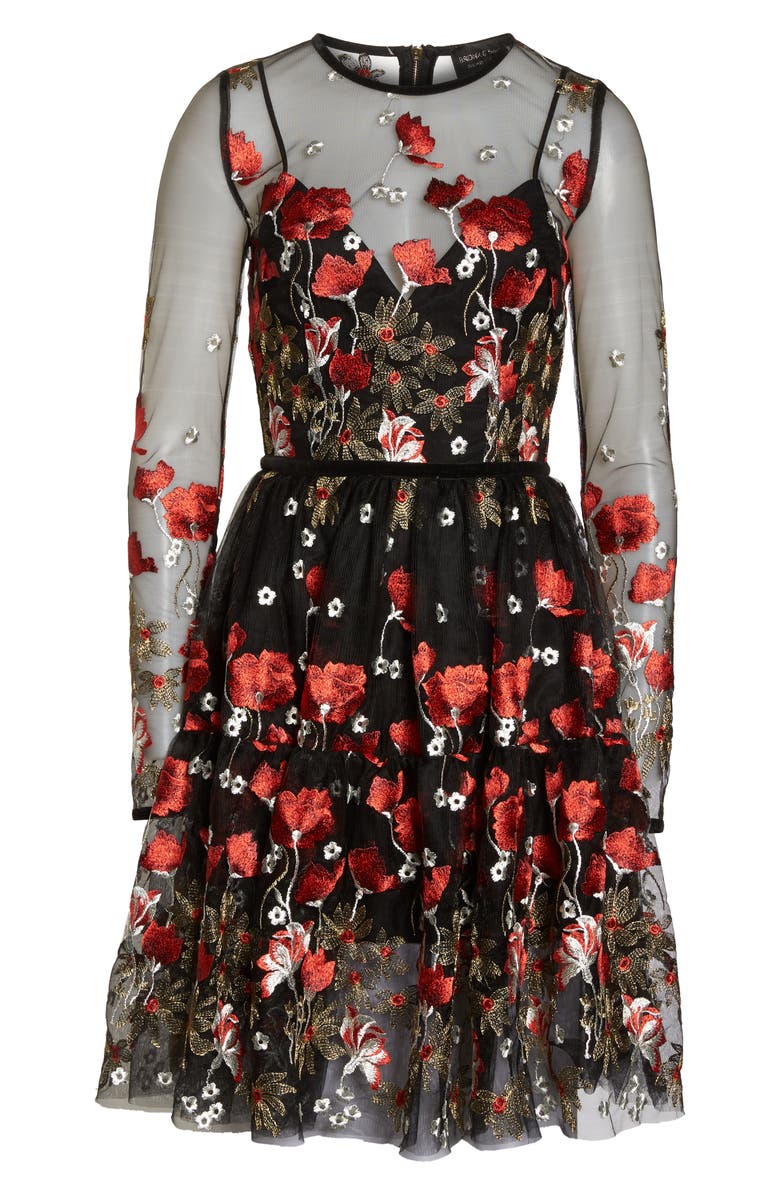 Bronx and Banco Bianca Embroidered Mesh Cocktail Dress, Alternate, color,