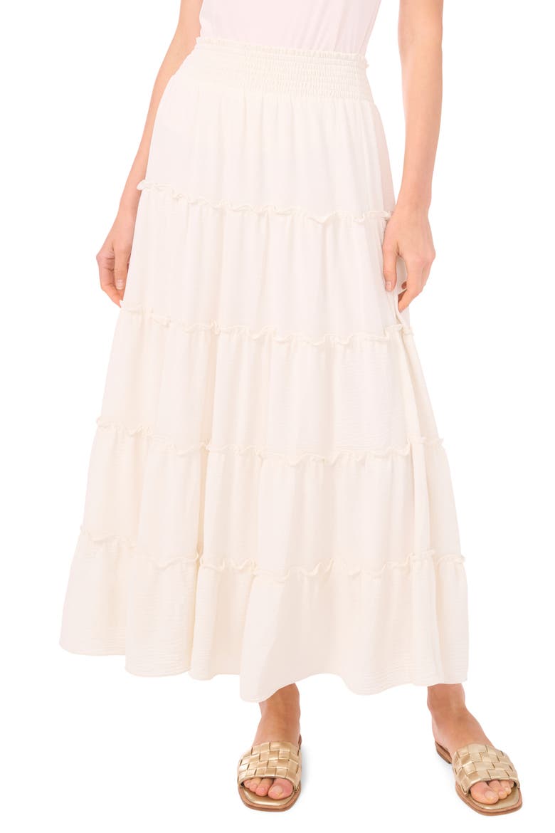 Smock Waist Tiered Maxi Skirt, Main, color, NEUTRAL