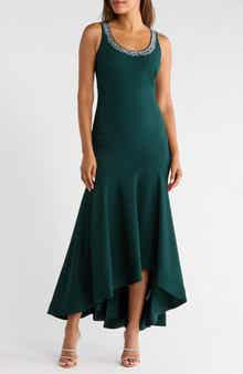 Embellished Scoop Neck High-Low Gown