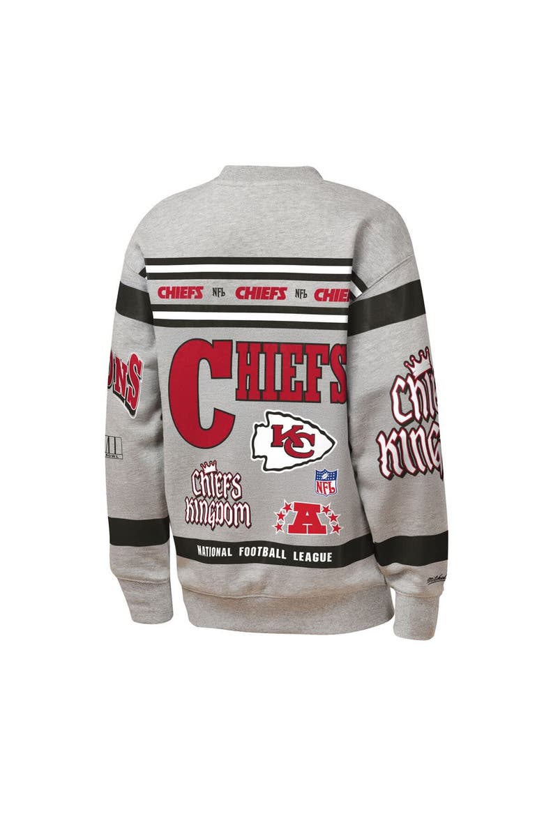 Youth Mitchell & Ness Gray Kansas City Chiefs Throwback All-Over Print Fleece Sweatshirt, Alternate, color, Gray