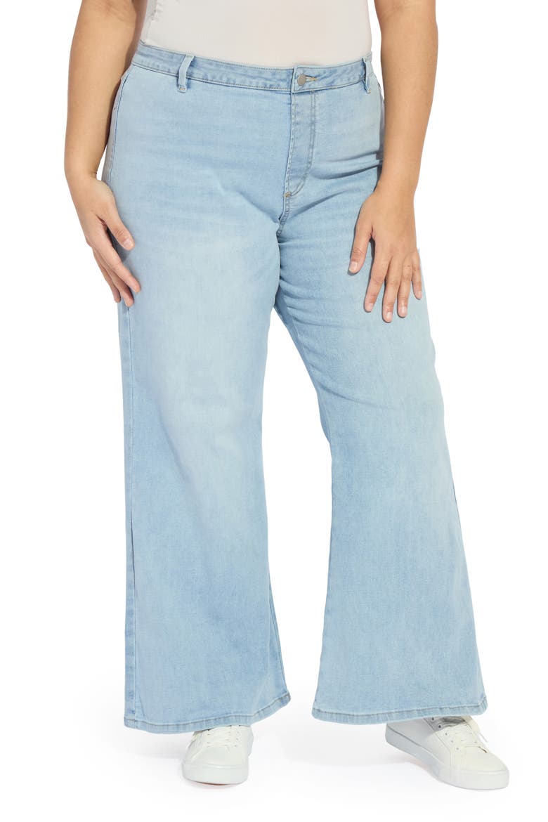 Iris Flat Front Wide Leg Jeans, Main, color, BLEACHED BLUE